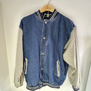 Vintage 90s US Military Jon Lauren Apparel Denim Varsity Bomber Jacket L